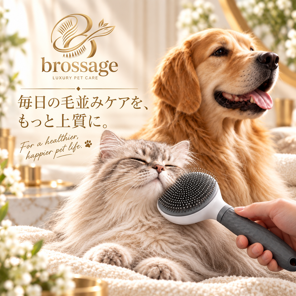 猫をbrossageのヴェルールでブラッシングして毛並みを整えている様子