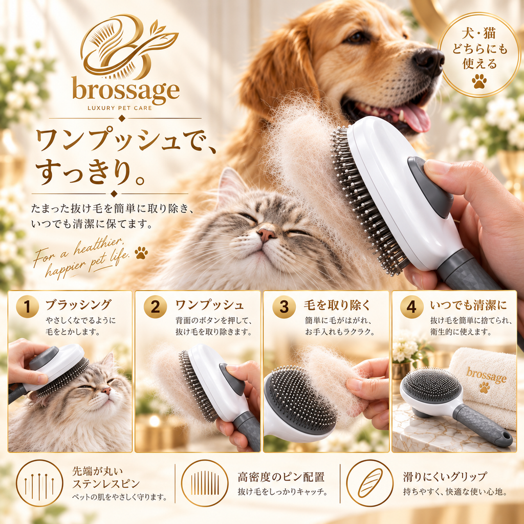 ワンプッシュ機能でヴェルールに絡んだペットの抜け毛を取り除く使用方法
